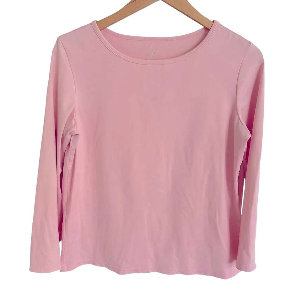 Dudley Stephens Medium Pink‎ Wilshire Scoop Neck Top Split Sleeve Nylon Repreve